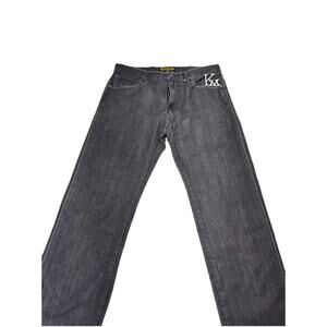 King Maker Mens Straight Leg Jeans Black Faded Purple Contrast Stitch Size 34x28